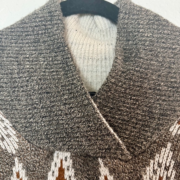 Vintage Shawl Collar Geometric Sweater • Brown Earth Tones • Unisex Cozy Knit - Picture 4 of 7